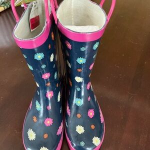 Floral Rain Boots with Pink Trim